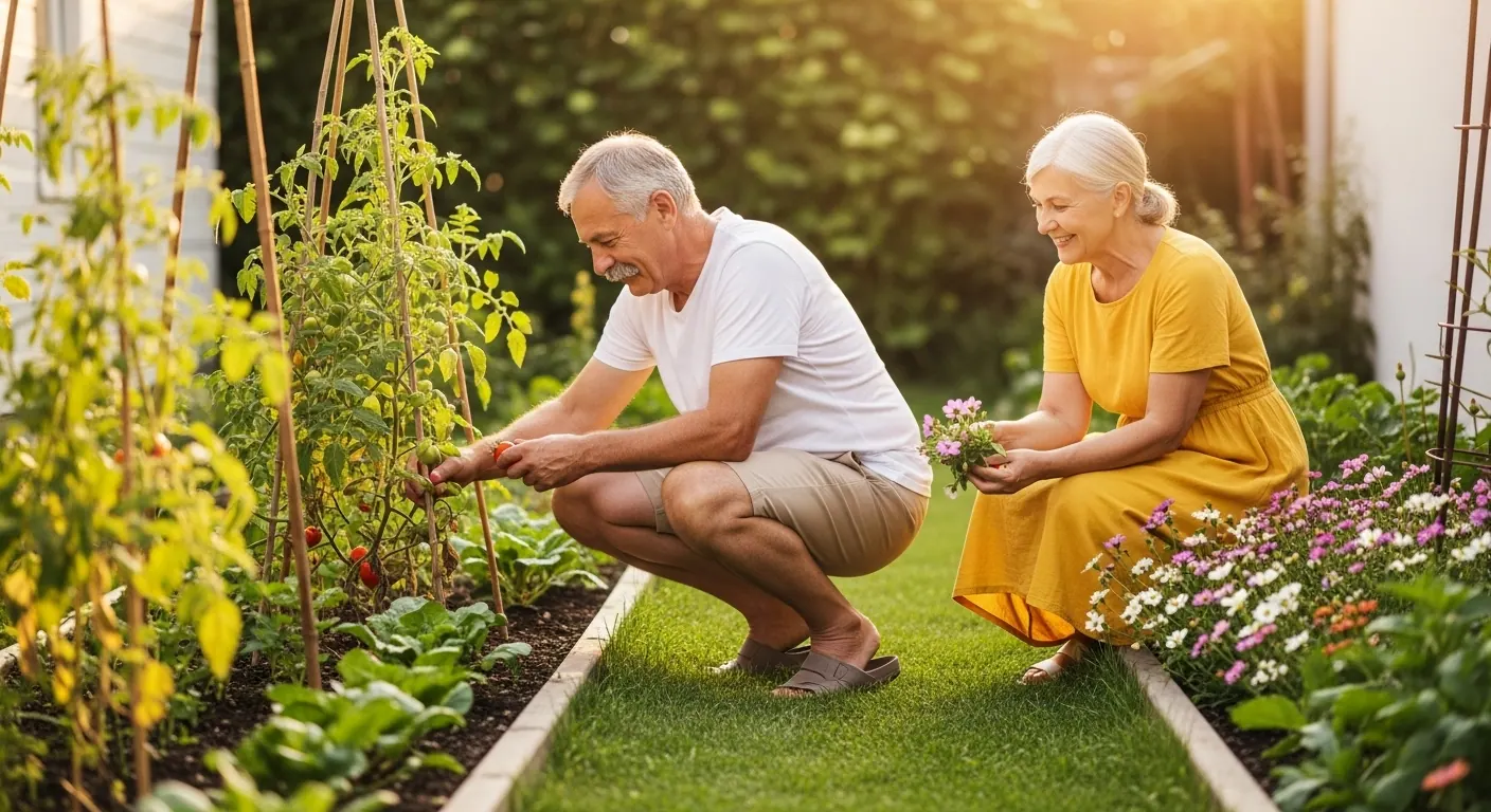 A couple gardening together